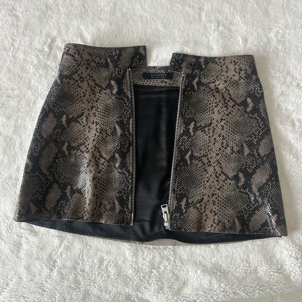 ALL  SAINTS Lena mini skirt in soft 100% goat Animal Snake Skin leather sz 0 - Picture 5 of 6